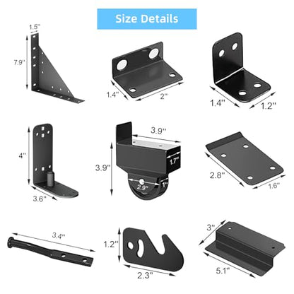 Sliding Gate Hardware Kit, Heavy Duty Fence Gate Kit with Roll Wheels, Universal Fit for 1" to 2" Thick Wood Fence Gates, Anti-Sag Corner Frame Brackets, Smooth Rolling, Easy DIY Installation
