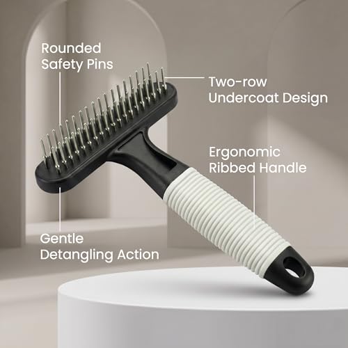 POODLIE Poodle Pet Dog Grooming Rake | Dematting Tool with Stainless Steel Shedding Comb for Pets | 2 Rows of Pins Gently Remove Loose or Tangled Hair from Undercoat (Black) - color: Black
