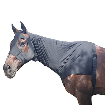 Leberna Stretch Horse Hood with Zip Full Face Neck Cover (Black, M) - color: Black, size: M