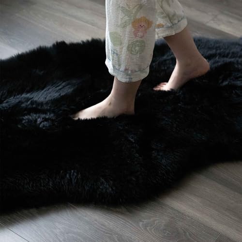 Genuine Sheepskin Rug Natural Wool Fluffy Soft Like Cloud|2 * 6 FT - color: Black, size: 2' x 6' (sheepskin)