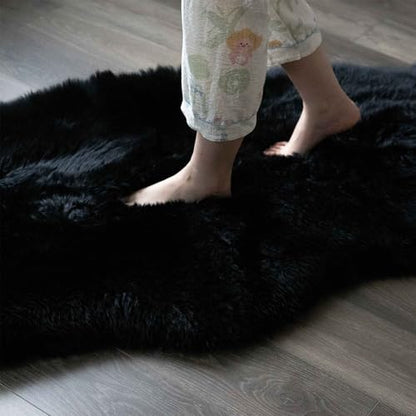 Genuine Sheepskin Rug Natural Wool Fluffy Soft Like Cloud|2 * 6 FT - color: Black, size: 2' x 6' (sheepskin)
