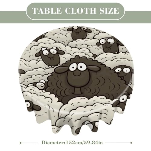 Cartoon Sheeps Round Tablecloth 60 Inch Wrinkle & Stain Resistant Polyester Table Cover for 5 Foot Kitchen Tables Washable Dining Table Cloth for Indoor/Outdoor Wedding Party Picnic Banquet