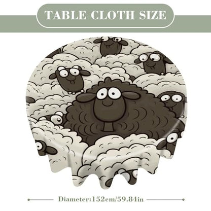 Cartoon Sheeps Round Tablecloth 60 Inch Wrinkle & Stain Resistant Polyester Table Cover for 5 Foot Kitchen Tables Washable Dining Table Cloth for Indoor/Outdoor Wedding Party Picnic Banquet