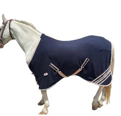 Majestic Ally Anti Pill Fleece Horse Blanket /Sheet with Silver Braided Rope (Navy, 74) - color: Navy, size: 74