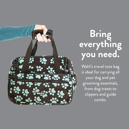 WAHL Professional Animal Travel Tote Bag with Zipper - Travel Bag - Storage Pack for Grooming Supplies - for Dog, Cat & Pet Groomers - 28.8 Inches, Turquoise Paw Print Design (#97764-300) - color: Black and Turquoise