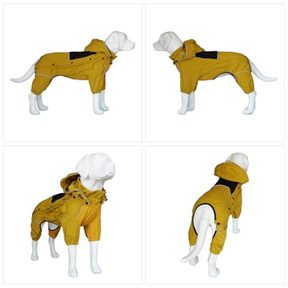 LOVELONGLONG Fleece-Lined Dog Raincoat with Removable Hood – Waterproof Winter Full Body Dog Jacket – Windproof Snowproof Cold-Weather Suit – Yellow-F L - color: Mustard Yellow Fleeced, size: L (Back 16.5")