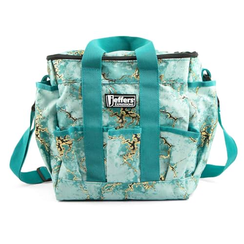 Jeffers Expression Deluxe Horse Grooming Bag – Large Zip Top Equestrian Tote w/Multiple Pockets, Handles & Adjustable Shoulder Strap, Padded Feet, Barn Essentials 11.5"x10.5"x8.5" - Bisbee Blue - color: Bisbee Blue