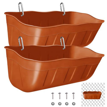 Chicken Feeder Waterer,Hanging Goat Feeders,Feed Trough 3.5 Quart 2 Pack,Hanging Fence Feed Trough for Poultry Livestock,Terracotta - color: Terracotta, size: 3.5 Quart (2 Pack)