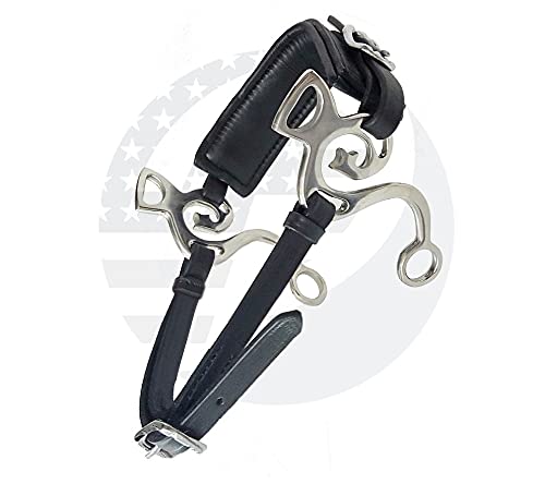 Horse Hackamore Bitless Horse Bit English Western Adjustable Leather (Black)