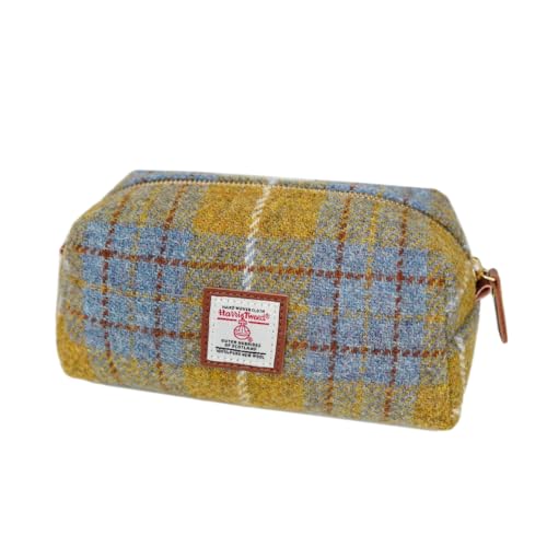TAILORMAP Harris Tweed Wool Cosmetic Bag, Large Capacity Scottish Tartan Handmade Makeup Organizer, Stain-Resistant Travel Toiletry Pouch for Women (Yellow) - color: Yellow