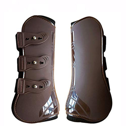 Open Front Jumping Tendon Horses Boots, Secure Leg Protection, Lightweight and Tough Dressage Horse Riding Equestrian Equipment - color: Brown( Front Tendon Boot Set)