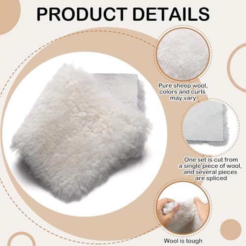 Yoojahow 20 Pcs Sheepswool Leather Remnants, Pure Sheepskin Lambs Wool Scrap, Sheep Leather and Wool, 10" x 5" Sheepskin Pad Scrap for Polishing Cleaning Painting Staining Arts & Crafts