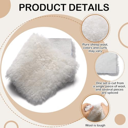 Yoojahow 20 Pcs Sheepswool Leather Remnants, Pure Sheepskin Lambs Wool Scrap, Sheep Leather and Wool, 10" x 5" Sheepskin Pad Scrap for Polishing Cleaning Painting Staining Arts & Crafts