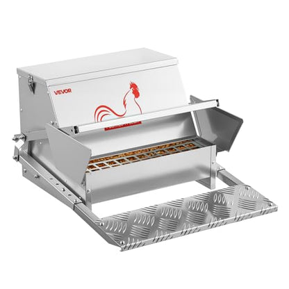 VEVOR Automatic Chicken Feeder, 25 lbs Capacity, Rainproof Treadle Poultry Feeder with Lockable Lid, No Waste, Galvanized Steel Construction, Outdoor Use, for Chicken, Bantams, Poultry, Pheasants