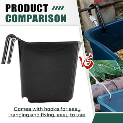 4 Pcs 15 Quart Plastic Hook Over Horse Feed Bucket for Stall Fence, Black - color: Black