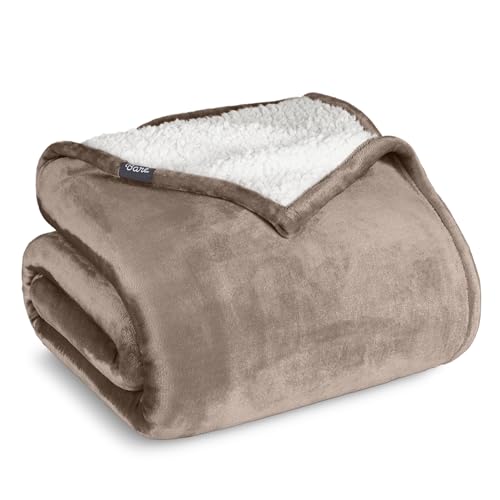Bare Home Sherpa Fleece Blanket (Throw, Taupe) - color: 08 - Taupe, size: Throw/Travel