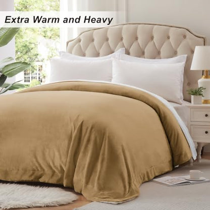 KAWAHOME Sherpa Fleece King Size Blanket for Bed, Extra Warm Heavy Thick - color: Camel, size: King ( 108" X 90" )