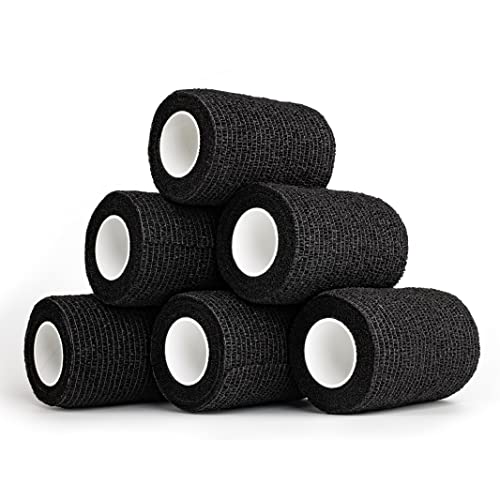 Self Adhesive Bandage Wrap| 6 Rolls 3"x 5 Yards Medical Tape,Vet Tape,Athletic Tape,Elastic Cohesive Bandage for Sports Injury,Stretch Athletic,Ankle,(Black)