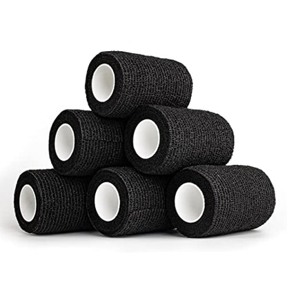 Self Adhesive Bandage Wrap| 6 Rolls 3"x 5 Yards Medical Tape,Vet Tape,Athletic Tape,Elastic Cohesive Bandage for Sports Injury,Stretch Athletic,Ankle,(Black)