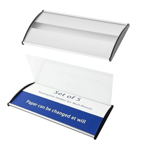 2Pcs Curved Name Plate Holder for Wall or Door 8" x 4", Silver | Wall-Mount Office Door Sign Holder, Sturdy Aluminum Sign Frame for Business Cubicle, Adhesive Tape & Protective Plastic Film - style: 2pcs Curved Holder-Silver