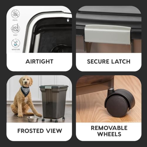 IRIS USA Dog Food Storage Container, Up to 58 lbs, Smoke Black, Made in USA - color: Smoke, size: 58 lbs