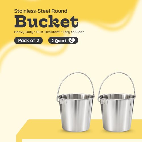 2Qt Round Stainless Steel Heavy Duty Dog Water Bucket, 2-Pack - size: 2 Quart (Pack of 2)