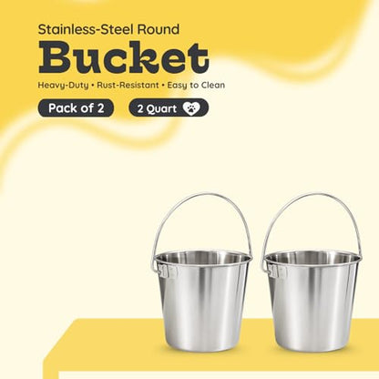 2Qt Round Stainless Steel Heavy Duty Dog Water Bucket, 2-Pack - size: 2 Quart (Pack of 2)