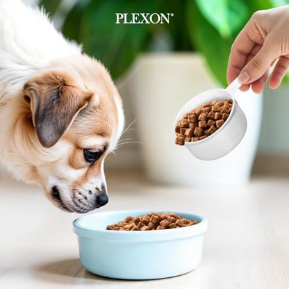 Plexon Metal Dog Food Storage Container with Scoop - Small Dog Food Container Holder Treat Jar Bin with Lid - Pet Chow Storage Canister Tin,1.5 Gallon, 7 lbs, White - color: White, 1.5 Gall Capacity