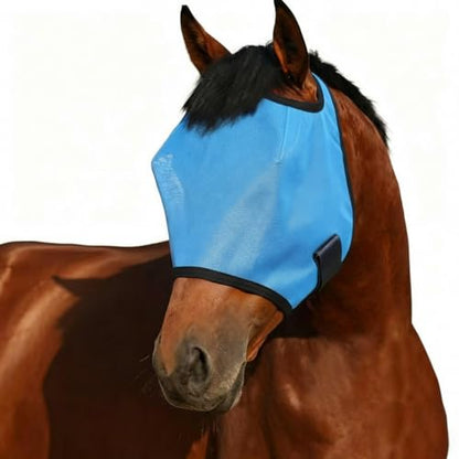 Horse Fly Mask Without Ears, UV Protection Fly Mask for Horses, Breathable Fine Mesh Horse Face Mask for Mosquito & Insect Protection, Adjustable Equine Fly Mask for Summer Riding & Barn Use, Blue