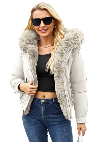 Winter Coats for Women Thickened Puffer Jacket with Detachable Fur Hood Winter Warm Parka Puffer Coat - color: Beige, size: Medium
