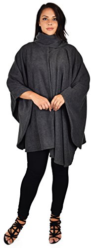 Dare2BStylish Women Poncho Style Fleece Cover Up with Muffler - color: Charcoal Gray