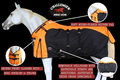 76" 1200D Turnout Waterproof Fleece Lined Medium Winter Blanket Sheet 382LG - color: Orange Black Wave, size: 76 inches