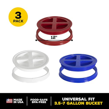 Gamma2 Seal Lid | For Utility Buckets | Fits 3.5-7 Gallon Buckets | Red/White/Blue | Pack of 3 - size: Fits 3.5-7 gal (Pack of 3)