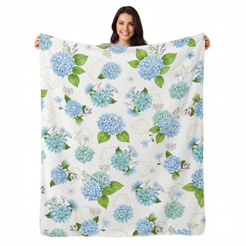Blue Hydrangea Blanket, Ultra-Soft Flannel Fleece Throw 60" x 80" - color: Blue Hydrangea, size: 60"x80"
