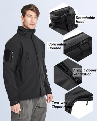 TACVASEN Men's Tactical Softshell Jacket Winter Soft Warm Fleece Lined - color: Black, size: Large