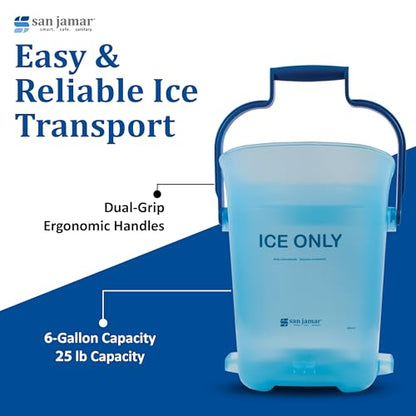 Ice Bucket, San Jamar Light Duty, 6 Gallon, Dual-Grip Handles, Blue
