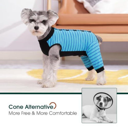 Kuoser Dog Recovery Suit with Anti Licking Rear Leg Sleeve, Blue L - color: Blue Strips, size: Large (Back Length: 40cm / 15.74")