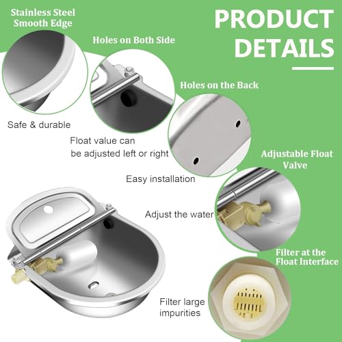 Automatic Livestock Water Bowl with Float Valves, Animal Waterer Bowl Kit