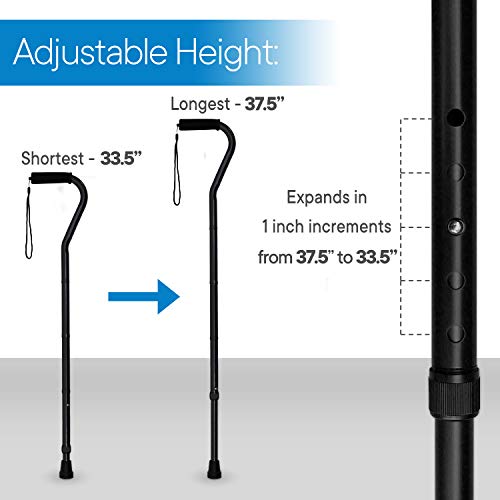 RMS Folding Cane with Offset Foam Handle, Adjustable Walking Stick (Black) - color: Black