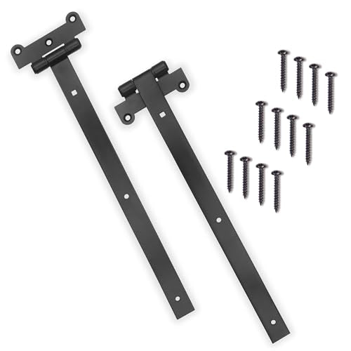 Home Improvement Door Hinges – Pack of 2 18-Inch Matte Black Hinges – 4mm Thick Barn Door Hinges Include 12 Black Coated Mounting Screws – Heavy Duty Iron Gate Hinge