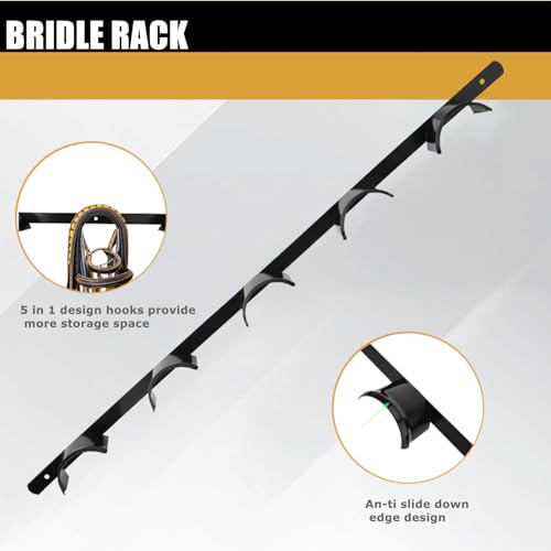 2Pcs Wall Mounted 5 Spot Bridle Rack - Rounded Tack Rack for Hanging Horse Bridles, Halters, Reins