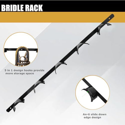 2Pcs Wall Mounted 5 Spot Bridle Rack - Rounded Tack Rack for Hanging Horse Bridles, Halters, Reins