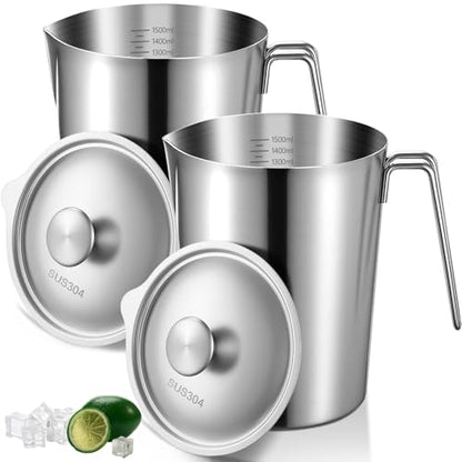 2 Pcs 51 oz Stainless Steel Pitcher with Lid (6 Cup, 1500 Ml) - size: 51 oz(6 Cup, 1500 ML)