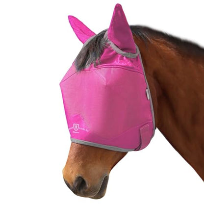 Harrison Howard UV-Proof Multi-Function Fabrics Thick Fleece Padding Horse Fly Mask Half Face with Ears Magenta Arabian Medium - color: magenta, size: Medium (Arabian)