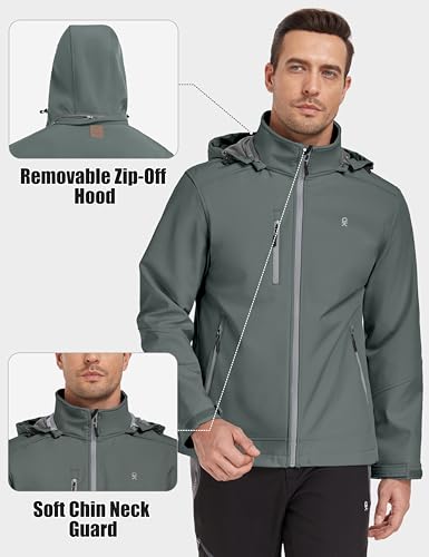 Little Donkey Andy Men’s Removable Hood Softshell Fleece Jacket - color: A.gray, size: Medium