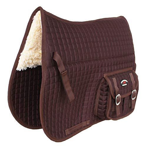 CHALLENGER Horse English Quilted Fleece Padded Dressage Saddle Pad with Pockets 72121-124 - color: Brown, size: 23" Spine x 22" Drop