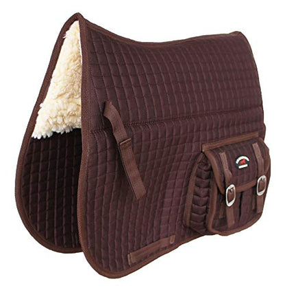 CHALLENGER Horse English Quilted Fleece Padded Dressage Saddle Pad with Pockets 72121-124 - color: Brown, size: 23" Spine x 22" Drop