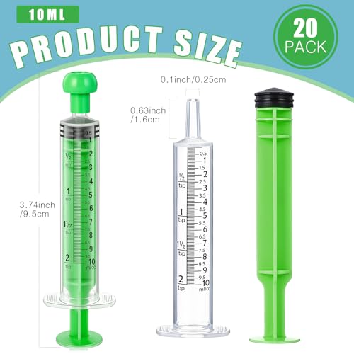 TrelaCo 20 Pack 10ml Oral Syringes with Cap Plastic No Needle, Green | Measuring Dispensing for Liquid Medication, Individually Sealed, Pet Feeding Lab Sample, Clear Graduated Markings,Halloween - size: Green