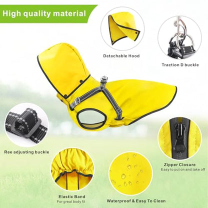Dog Raincoat Waterproof Hoodie Reflective Dog Raincoat Hooded Adjustable Rain Jacket for Small Medium Large Dogs Puppies Doggie (Yellow, XL) - color: Yellow, size: XL
