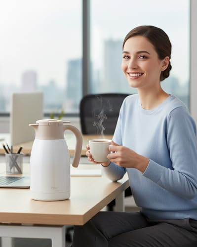 GiNT 50.7 Ounces Stainless Steel Thermal Coffee Carafe with Lid/Double Walled Vacuum Thermal Carafe / 12 Hour Heat Retention (White, 1.5L) - color: White, size: 50.7 Ounces
